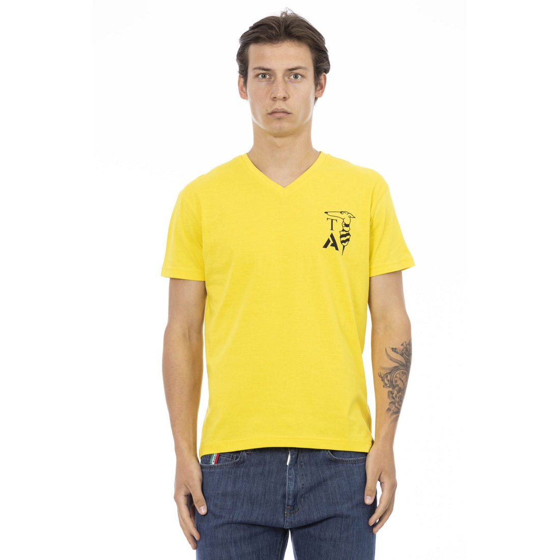 Trussardi Action Vibrant Yellow V-Neck Tee with Chest Print