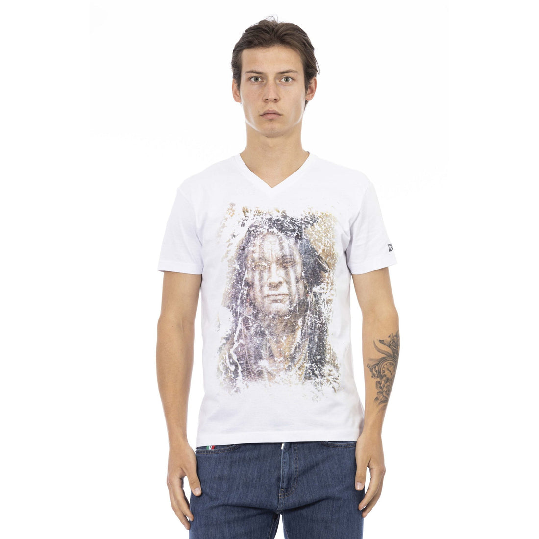 Trussardi Action Elegant V-Neck Tee with Chic Front Print