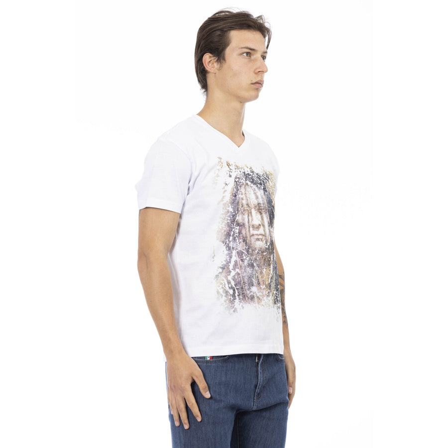 Trussardi Action Elegant V-Neck Tee with Chic Front Print