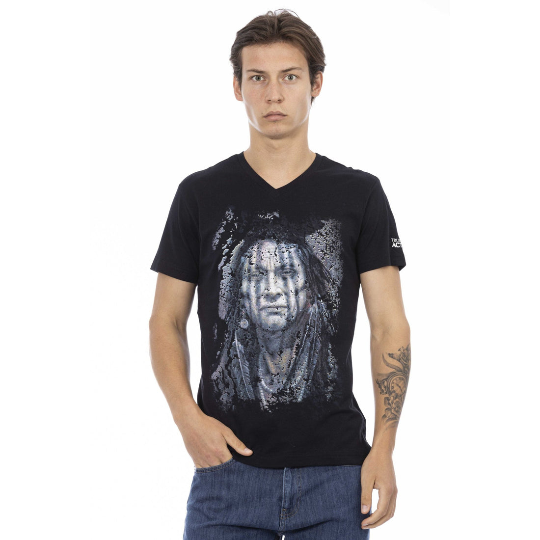 Trussardi Action Elegant V-Neck Tee with Front Print