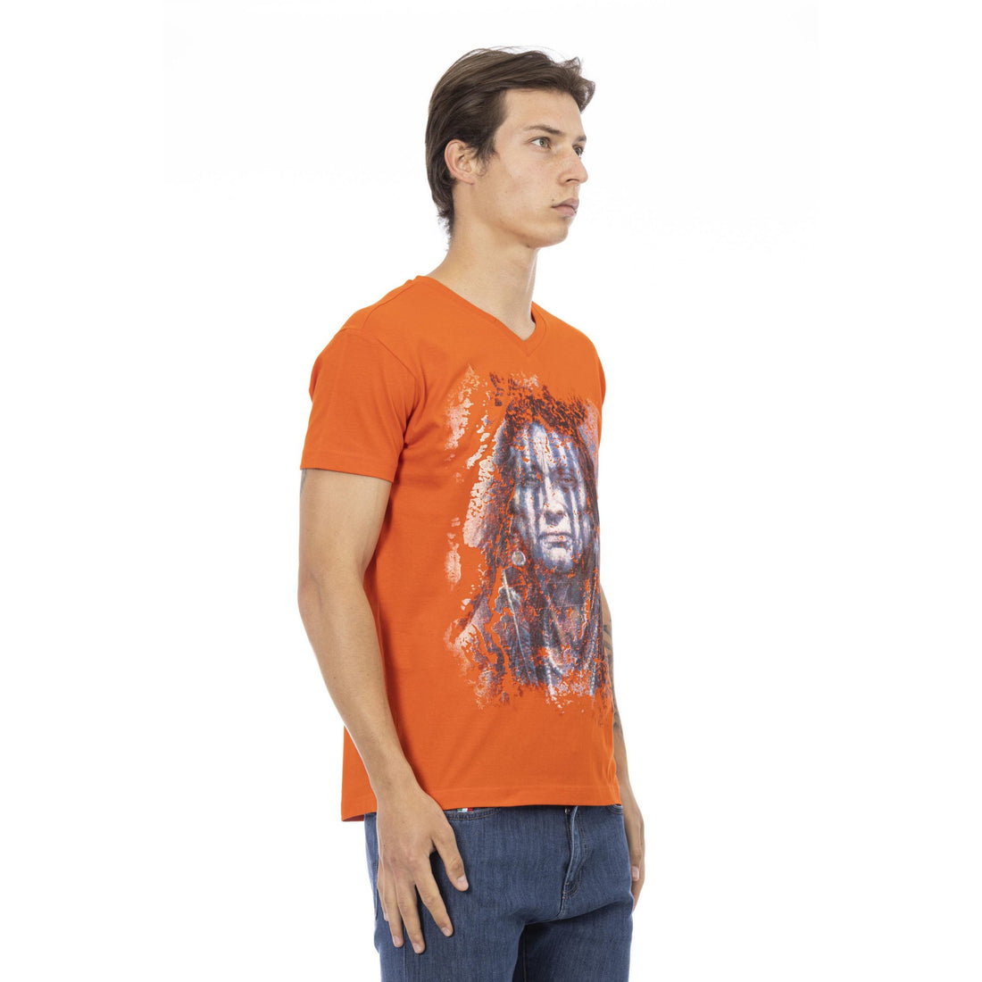 Trussardi Action Elegant V-Neck Tee with Vibrant Front Print