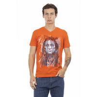 Trussardi Action Elegant V-Neck Tee with Vibrant Front Print