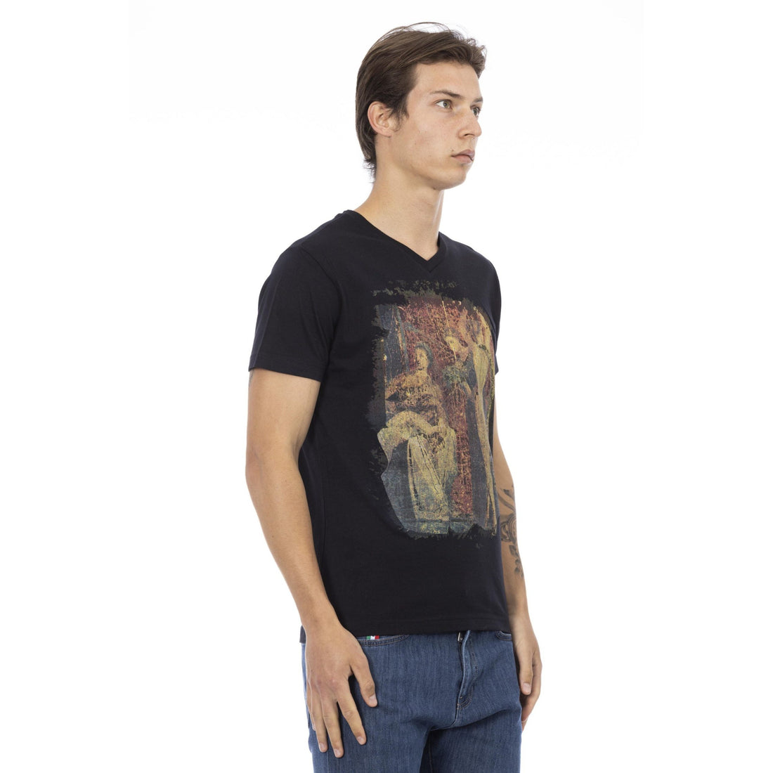 Trussardi Action Chic V-Neck Tee with Artistic Front Print