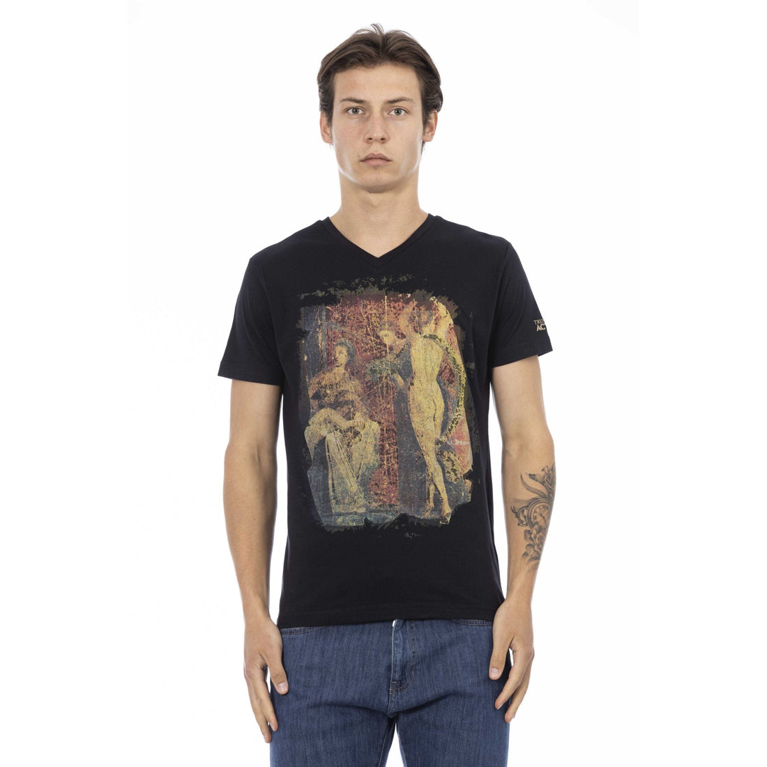 Trussardi Action Chic V-Neck Tee with Artistic Front Print