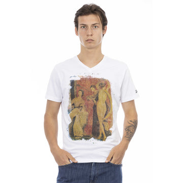 Trussardi Action Sleek V-Neck Tee with Artistic Front Print