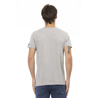 Trussardi Action Elegant Gray V-neck Tee with Front Print