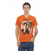 Trussardi Action Orange V-Neck Tee with Graphic Charm