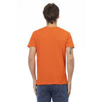 Trussardi Action Orange V-Neck Tee with Graphic Charm