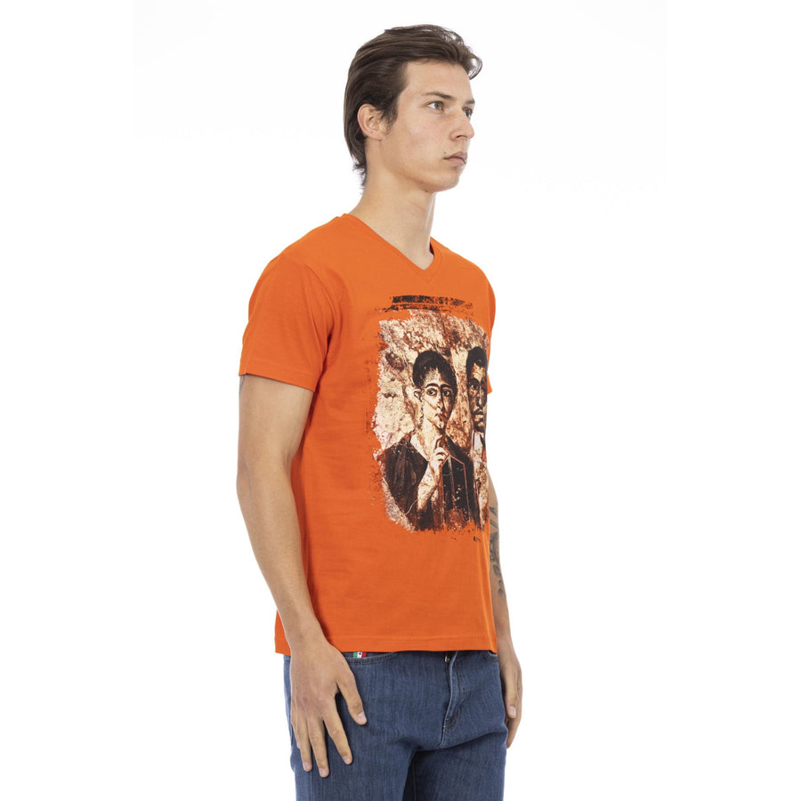 Trussardi Action Orange V-Neck Tee with Graphic Charm