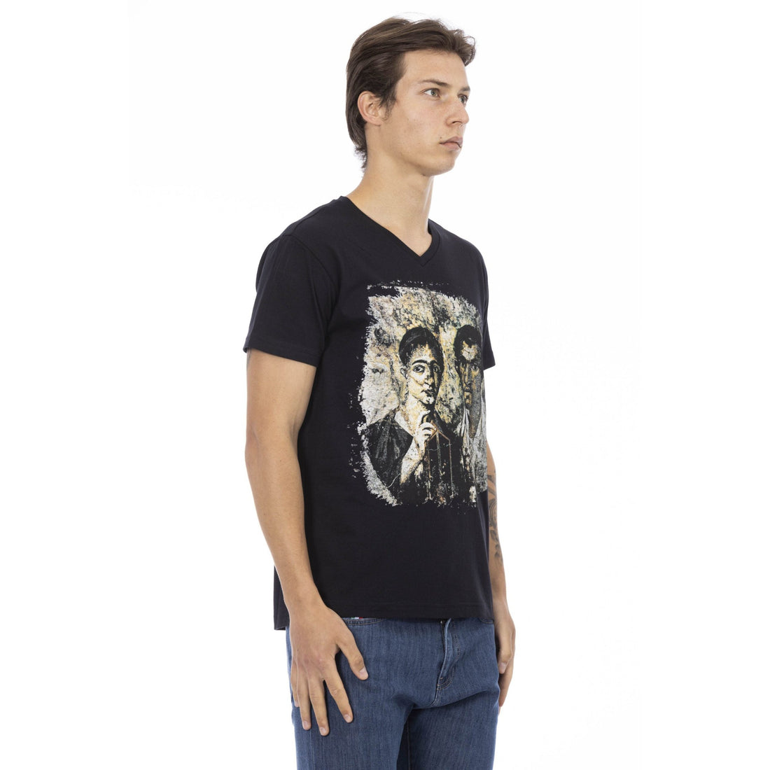 Trussardi Action Elegant V-Neck Tee with Chic Front Print