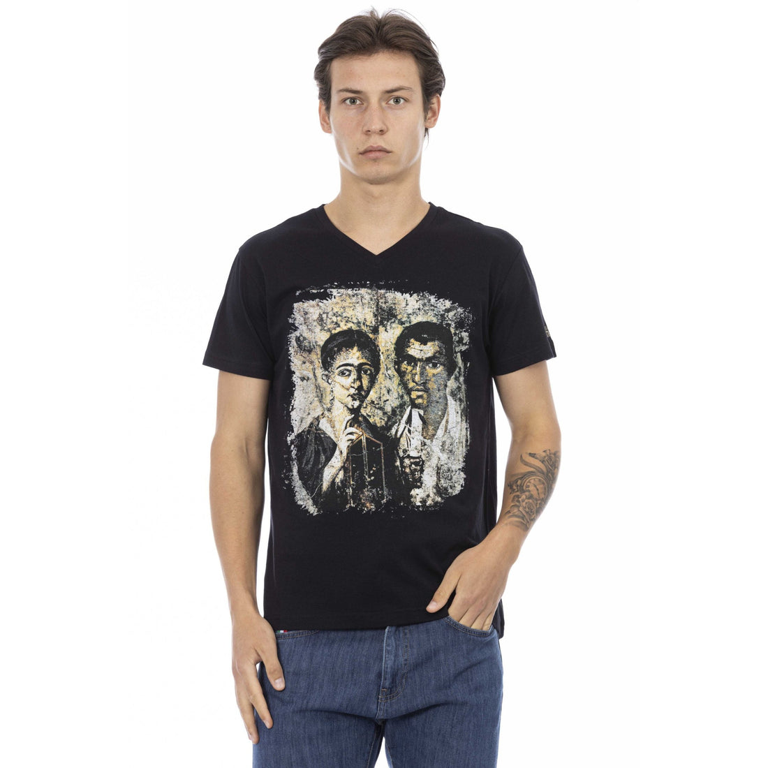 Trussardi Action Elegant V-Neck Tee with Chic Front Print