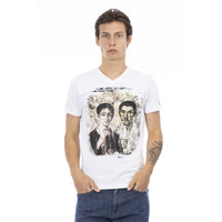 Trussardi Action Elegant V-Neck Designer Tee with Chic Front Print