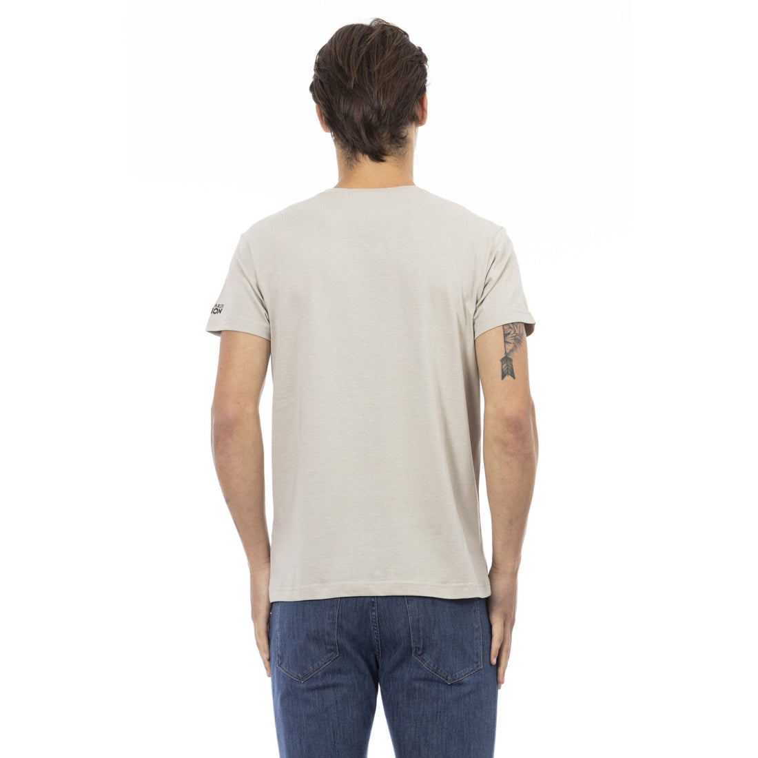 Trussardi Action Beige V-Neck Tee with Chic Front Print