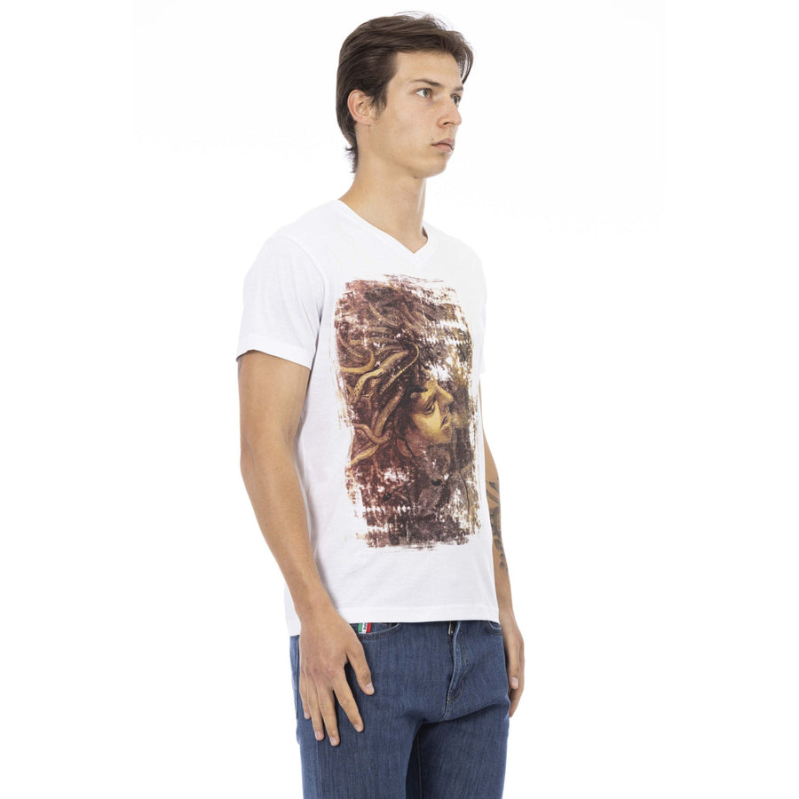 Trussardi Action Elegant V-Neck Tee with Chic Front Print