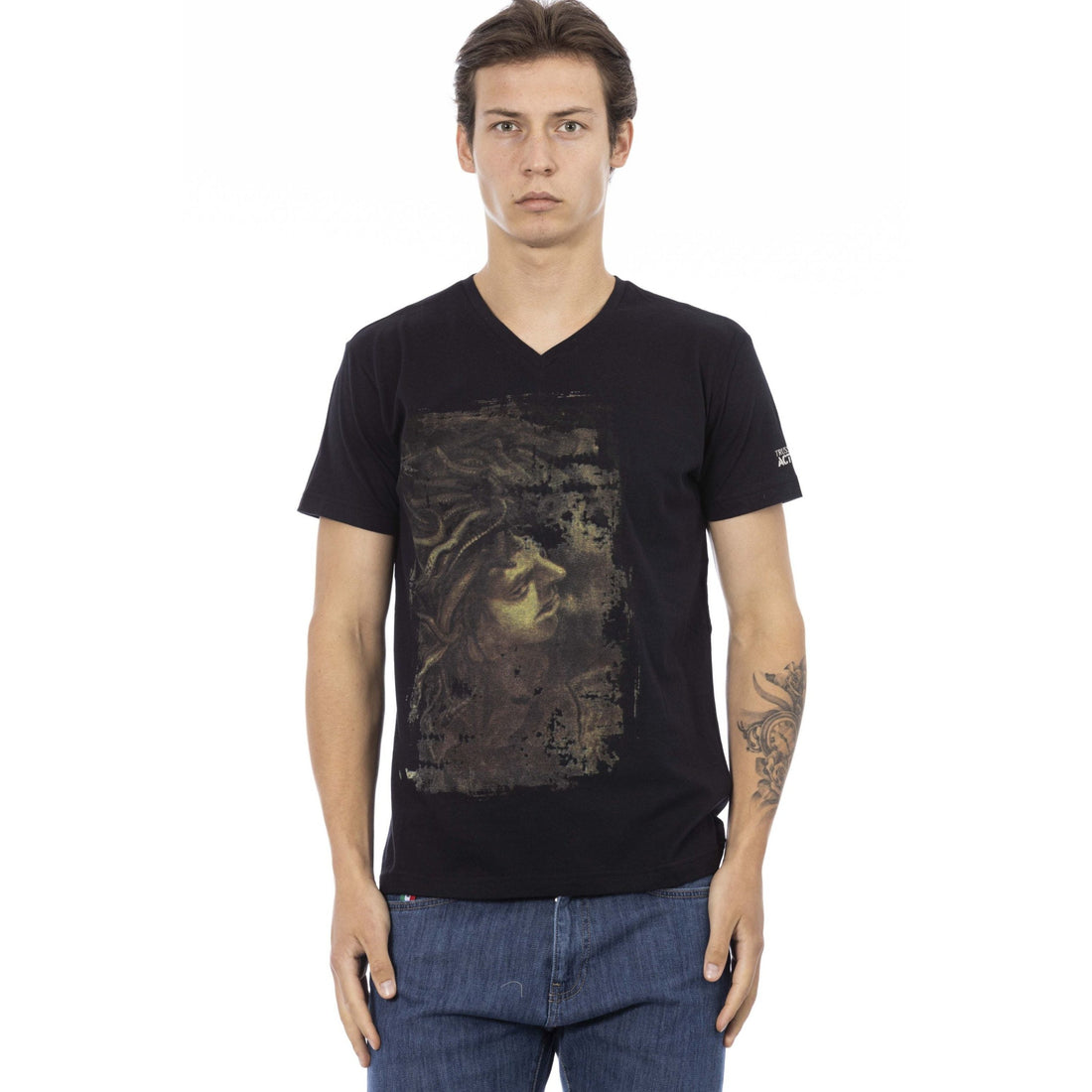 Trussardi Action Elegant V-Neck Tee with Chic Front Print