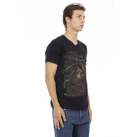 Trussardi Action Elegant V-Neck Tee with Chic Front Print