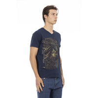 Trussardi Action V-Neck Short Sleeve Stylish Blue Tee