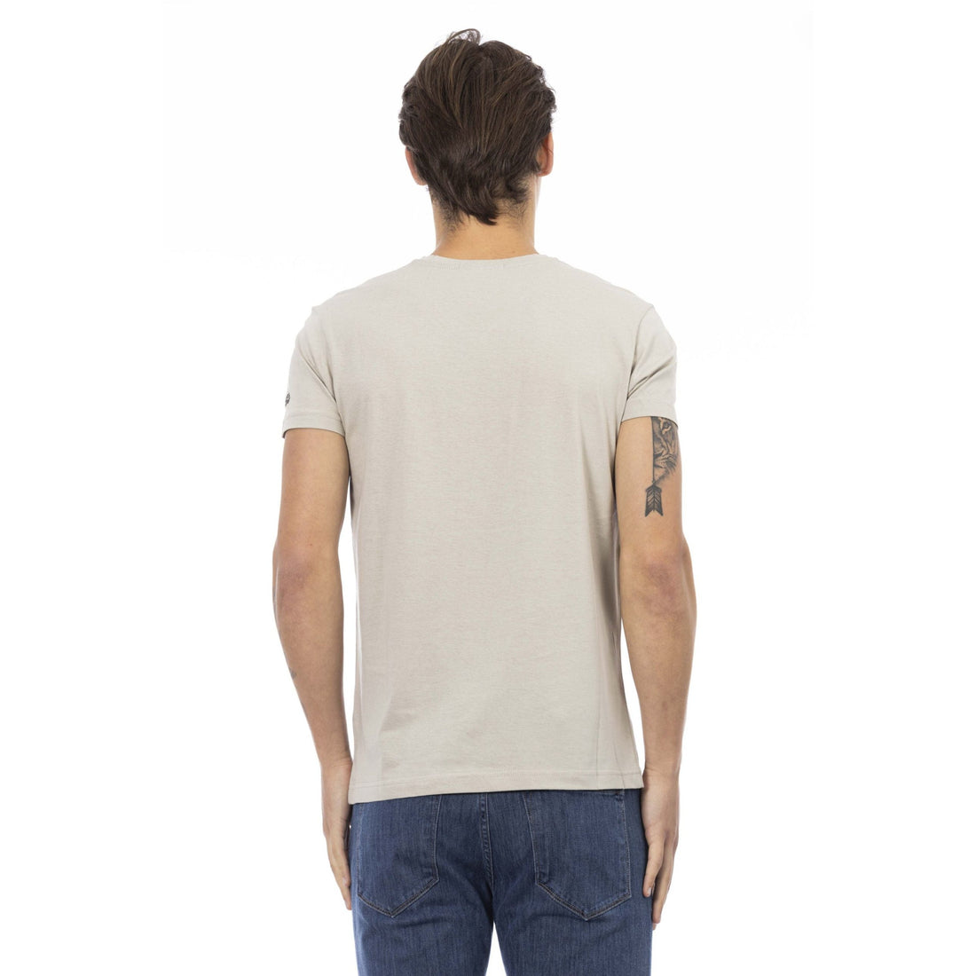 Trussardi Action Beige V-Neck Tee with Elegant Front Print