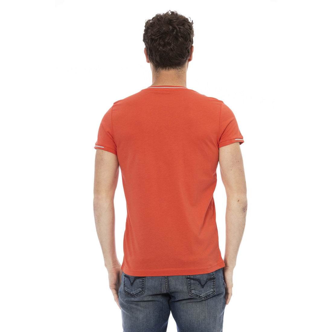 Trussardi Action Vibrant Orange V-Neck Tee with Chest Print