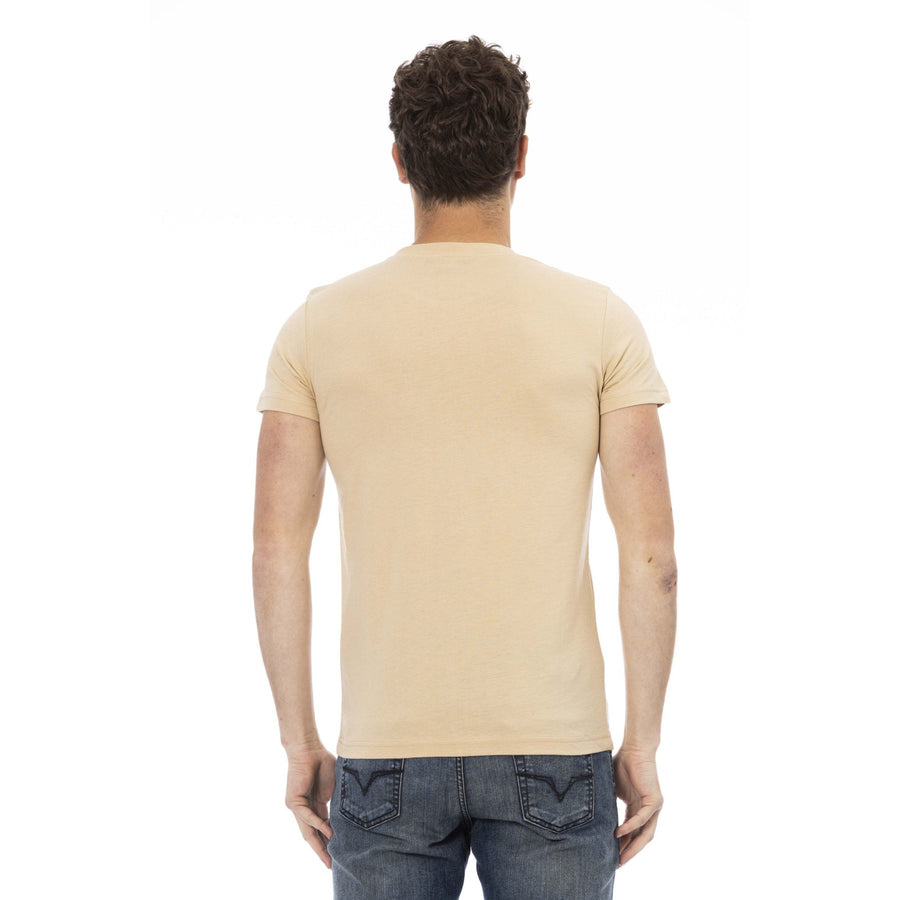 Trussardi Action Elegant Beige Round Neck Tee with Chic Print