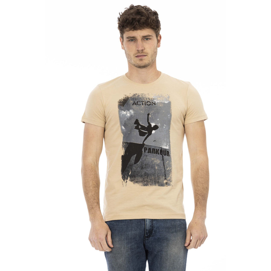 Trussardi Action Elegant Beige Round Neck Tee with Chic Print