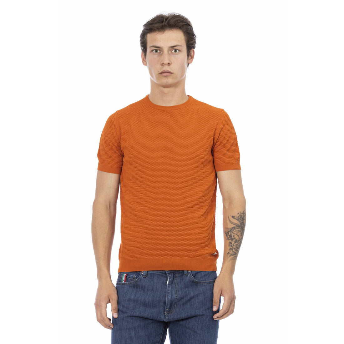 Baldinini Trend Chic Orange Short Sleeve Cotton Sweater