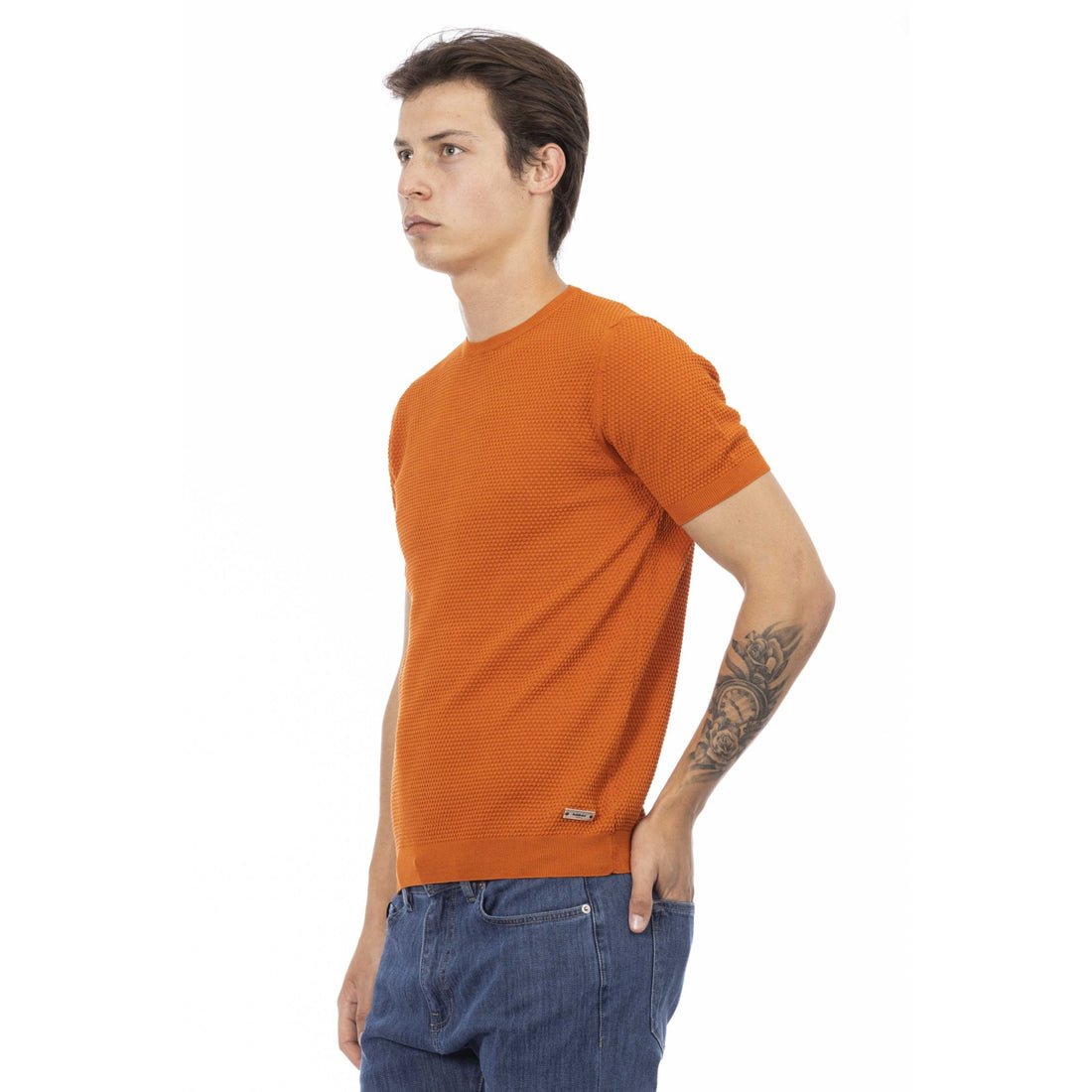 Baldinini Trend Chic Orange Short Sleeve Cotton Sweater