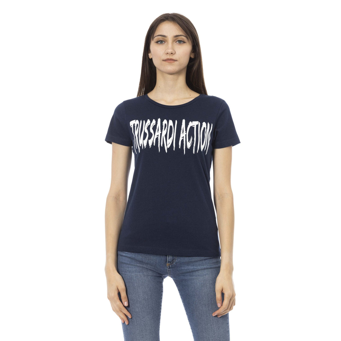 Trussardi Action Elegant Blue Short Sleeve Tee with Chic Print