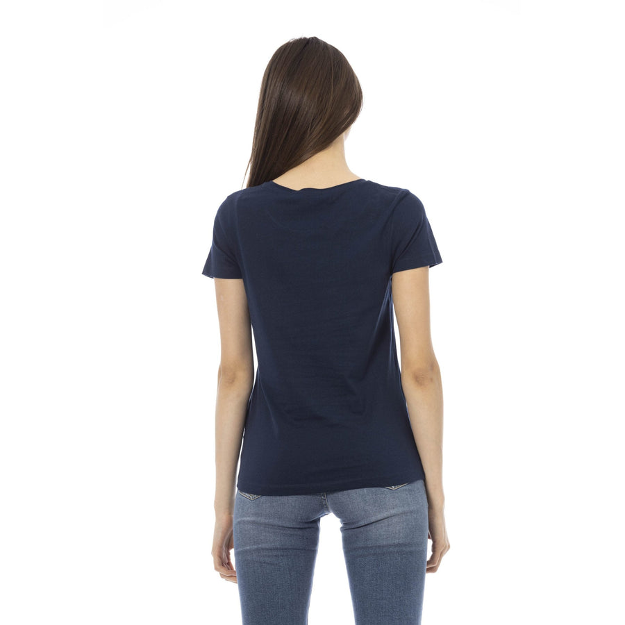 Trussardi Action Elegant Blue Short Sleeve Tee with Chic Print