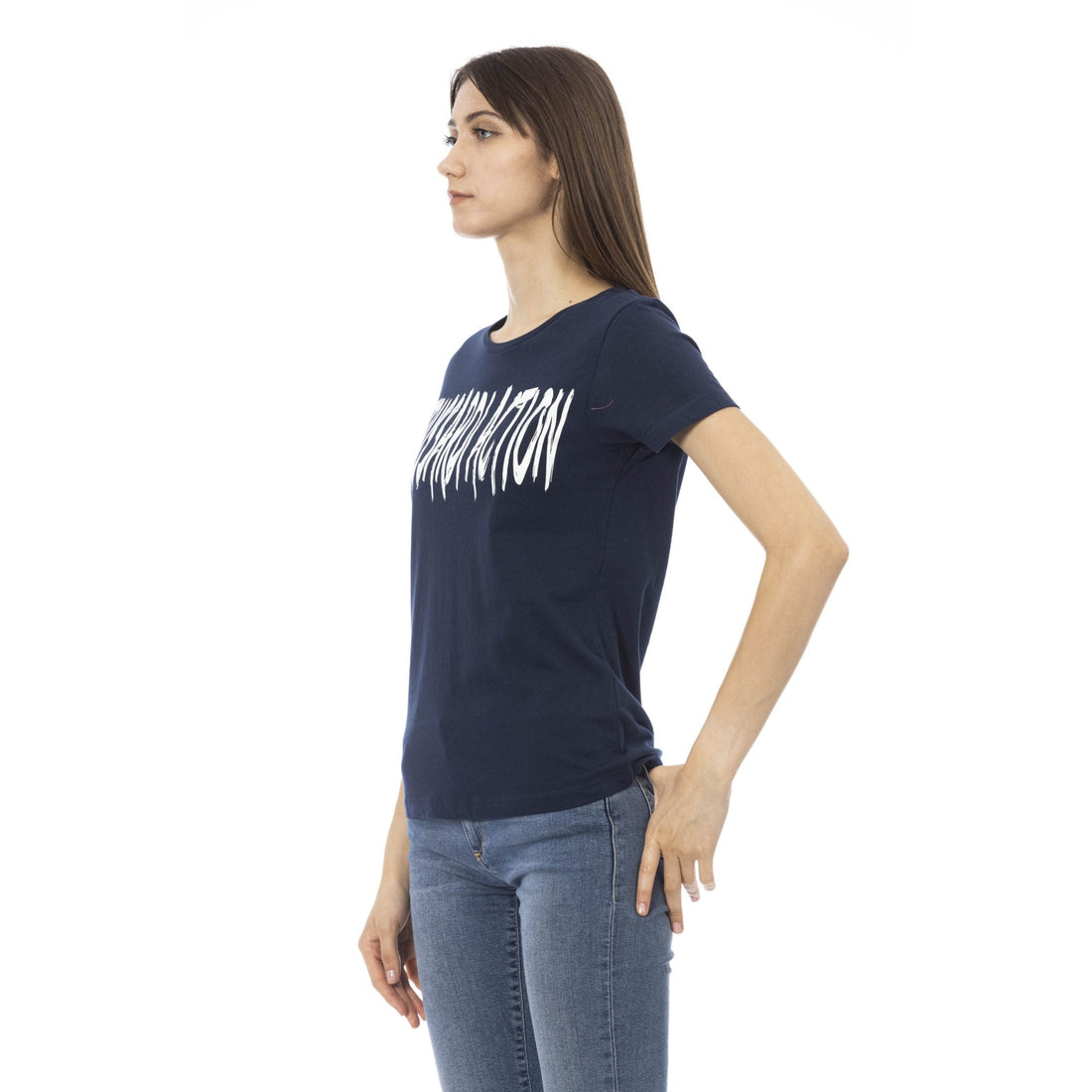 Trussardi Action Elegant Blue Short Sleeve Tee with Chic Print