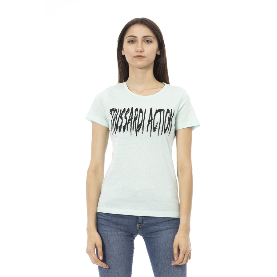 Trussardi Action Elegant Light Blue Tee with Chic Front Print