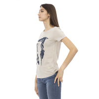 Trussardi Action Elegant Beige Printed Tee for the Stylish Woman