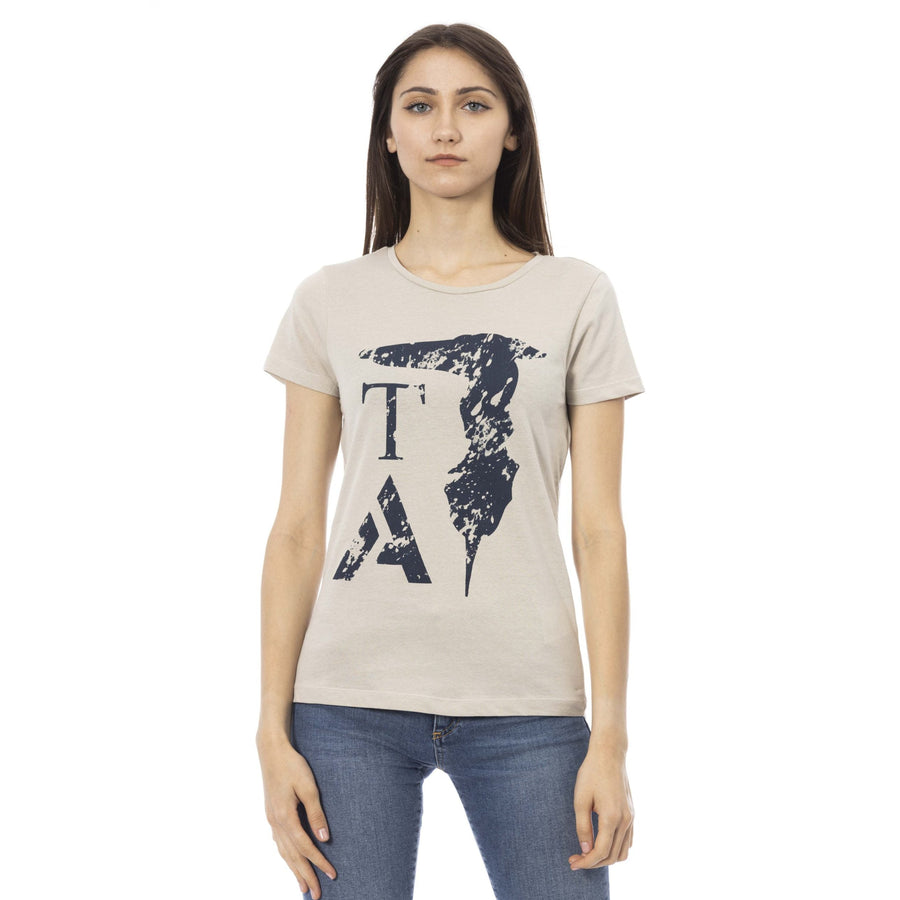 Trussardi Action Elegant Beige Printed Tee for the Stylish Woman