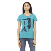 Trussardi Action Elegant Light Blue Tee with Chic Front Print