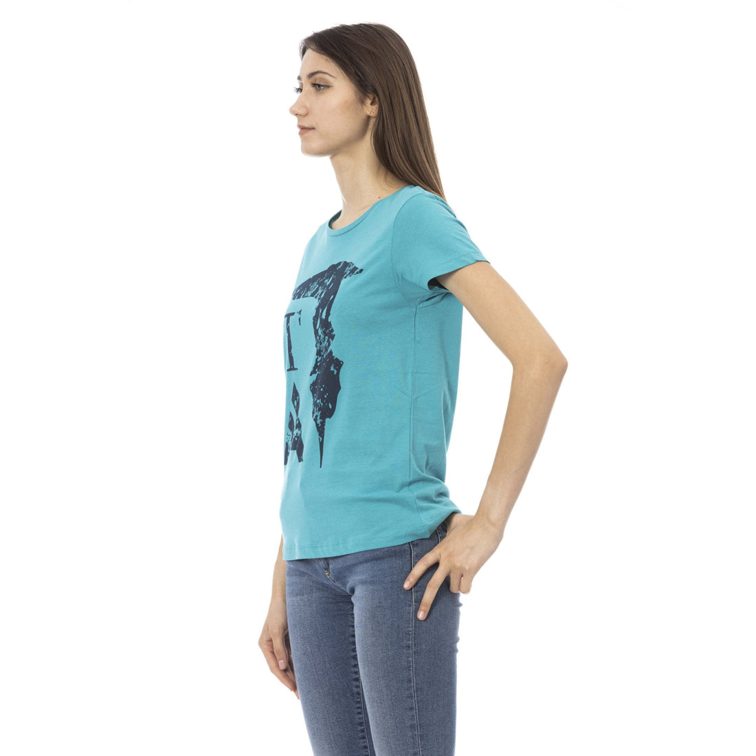 Trussardi Action Elegant Light Blue Tee with Chic Front Print