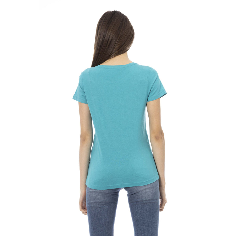 Trussardi Action Elegant Light Blue Tee with Chic Front Print