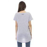 Trussardi Action Chic Gray Round Neck Tee with Unique Print