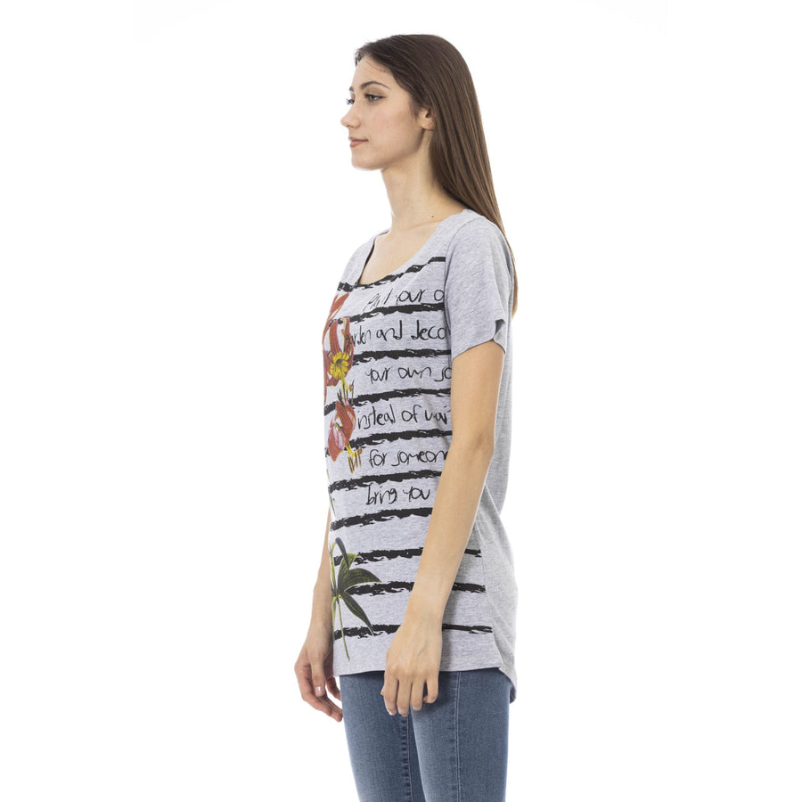 Trussardi Action Chic Gray Round Neck Tee with Unique Print