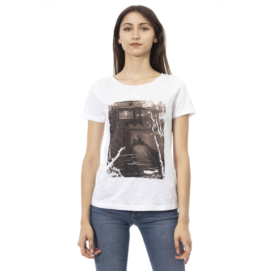 Trussardi Action Chic White Cotton Blend Tee with Front Print