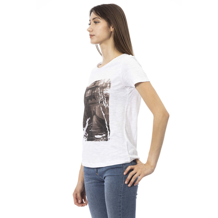 Trussardi Action Chic White Cotton Blend Tee with Front Print