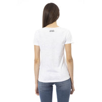 Trussardi Action Chic White Cotton Blend Tee with Front Print