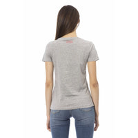 Trussardi Action Chic Gray Cotton Blend Tee with Artistic Print