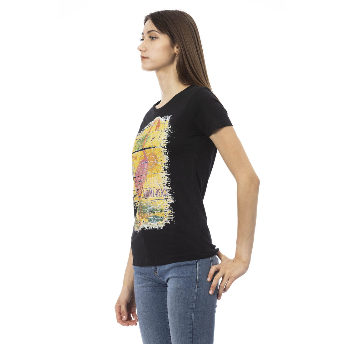 Trussardi Action Chic Black Round Neck Tee with Front Print