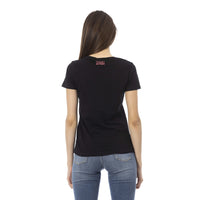 Trussardi Action Chic Black Round Neck Tee with Front Print