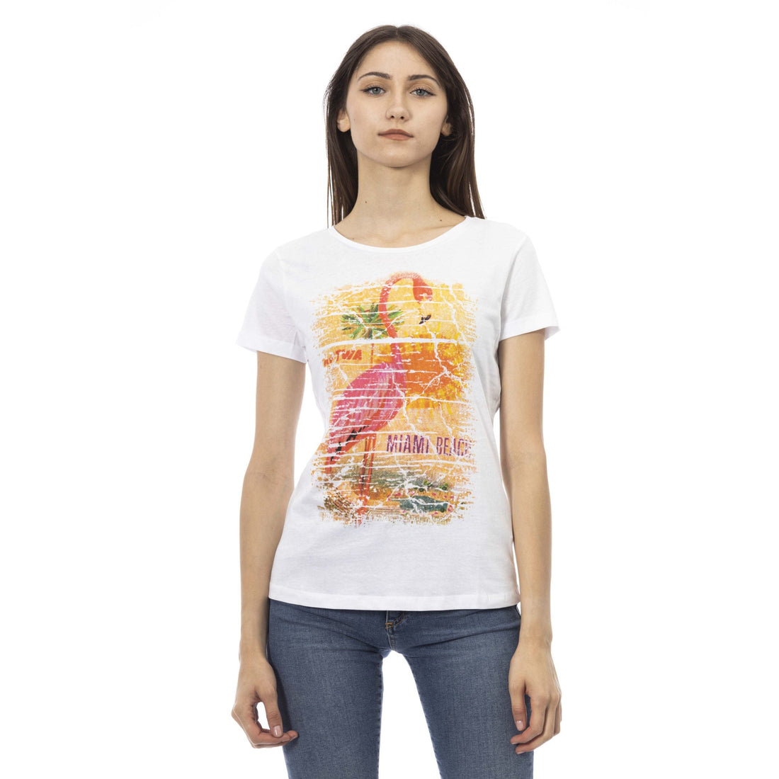 Trussardi Action Chic White Tee with Graphic Flair