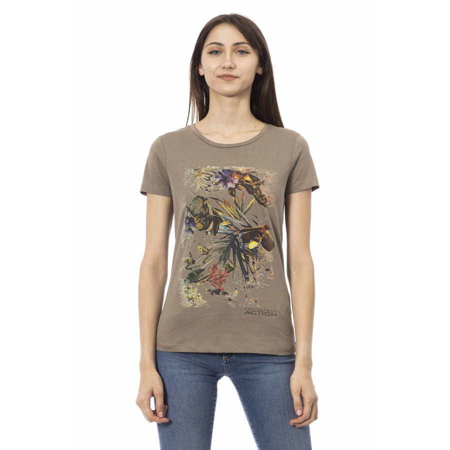 Trussardi Action Elegant Brown Tee with Chic Front Print