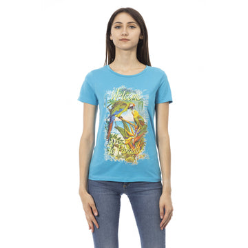 Trussardi Action Elegant Light Blue Tee with Chic Front Print