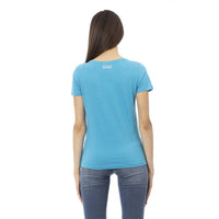 Trussardi Action Elegant Light Blue Tee with Chic Front Print