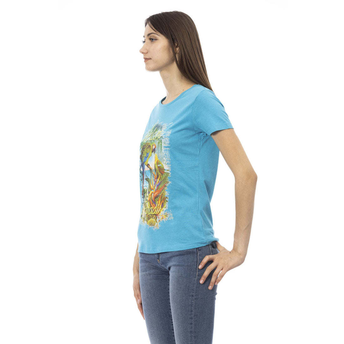 Trussardi Action Elegant Light Blue Tee with Chic Front Print