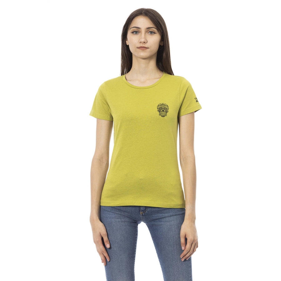 Trussardi Action Chic Green Tee with Artistic Front Print